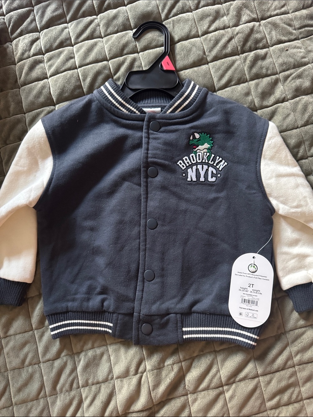 wonder nation Navy and White Toddler Varsity Jacket